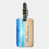 Malediven strandzonnescherm bagagelabel (Voorkant verticaal)