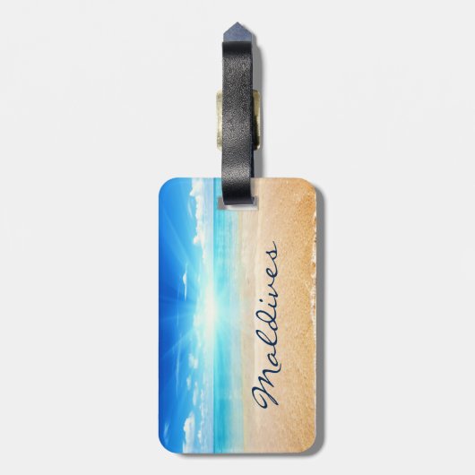 Malediven strandzonnescherm bagagelabel (Achterkant verticaal)