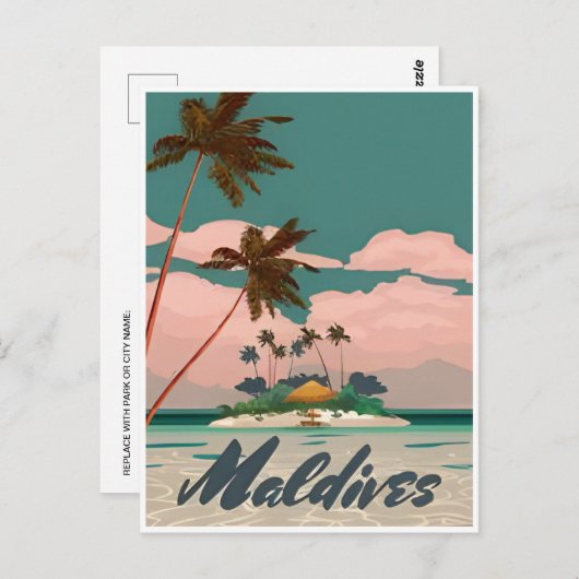Malediven  Tropical Beach Ocean Travel Briefkaart (Voorkant / Achterkant)
