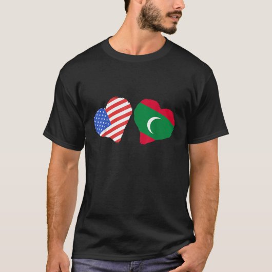 Malediven Verenigde Staten Malediven Vlag Hart Mal T-shirt (Voorkant)