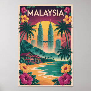 Maleisië Landschap Illustratie Reis Kunst Vintage Poster