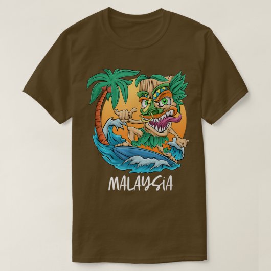 Maleisië palmboom Surfing Beach Vacation Tiki Man T-shirt (Design voorkant)