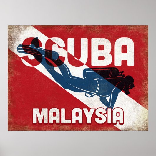 Maleisië Scuba Diver - Blue Retro Poster (Voorkant)
