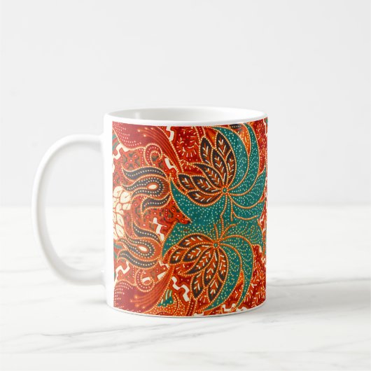 Maleisische batik: mooi kunstpatroon. koffiemok (Links)