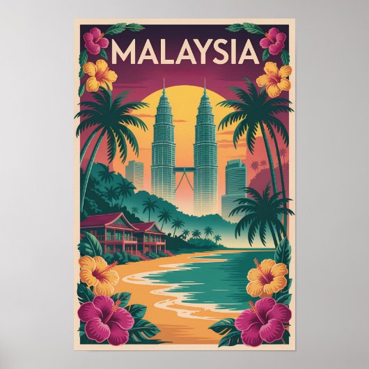 Maleisische landschapsillustratie Reis Kunst Vinta Poster (Voorkant)