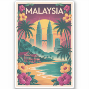 Maleisische landschapsillustratie Reis Kunst Vinta Sticker