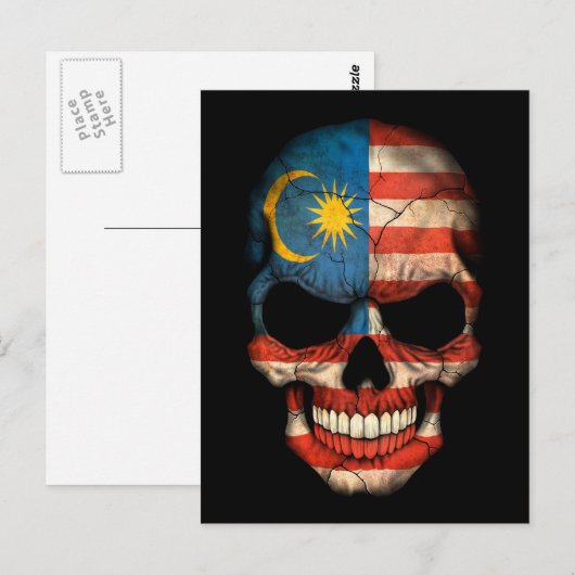Maleisische vlaggenschedel op zwart briefkaart (Voorkant / Achterkant)