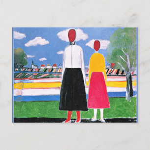 Malevich-illustratie, twee figuren in een landscha briefkaart