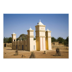 Mali, Bamako. Moskee, Bamako-Djenneweg Foto Afdruk