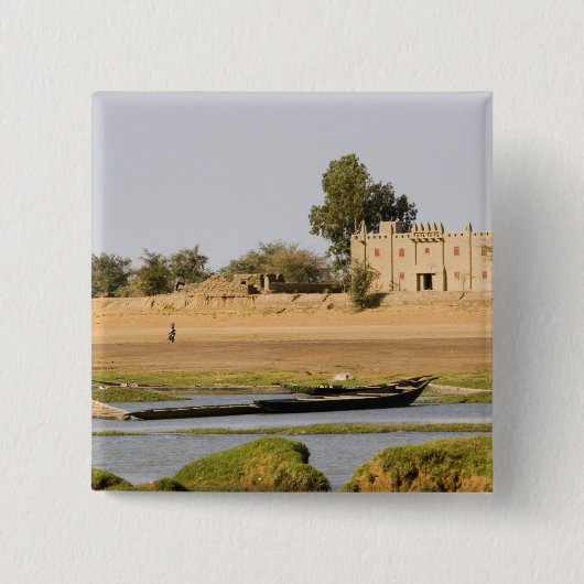 Mali, Djenne. Bani rivier bij Djenne Vierkante Button 5,1 Cm (Voorkant)
