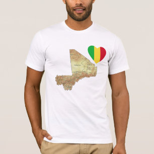Mali Flag Heart en Map T-Shirt