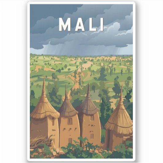 Mali Illustratie Reis Kunst Vintage Sticker (Voorkant)
