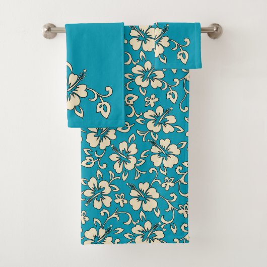Malia Hawaiian Hibiscus Floral Coordinate - Blauwg Bad Handdoek (Insitu)