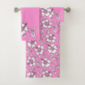 Malia Hawaiian Hibiscus Floral Coordinate - Roze Bad Handdoek (Insitu)