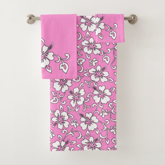 Malia Hawaiian Hibiscus Floral Coordinate - Roze Bad Handdoek (Insitu)