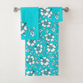 Malia Hawaiian Hibiscus Floral Coordinate - Turq Bad Handdoek