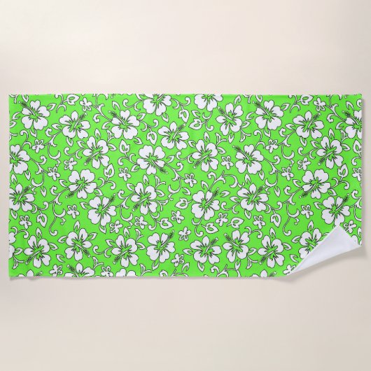 Malia Hawaiian Hibiscus Tropical Floral - Limoen Strandlaken (Voorkant)