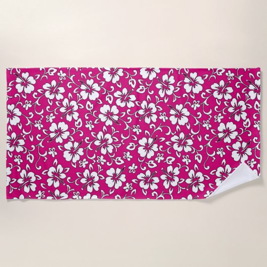 Malia Hawaiian Hibiscus Tropical Floral - Magenta Strandlaken (Voorkant)