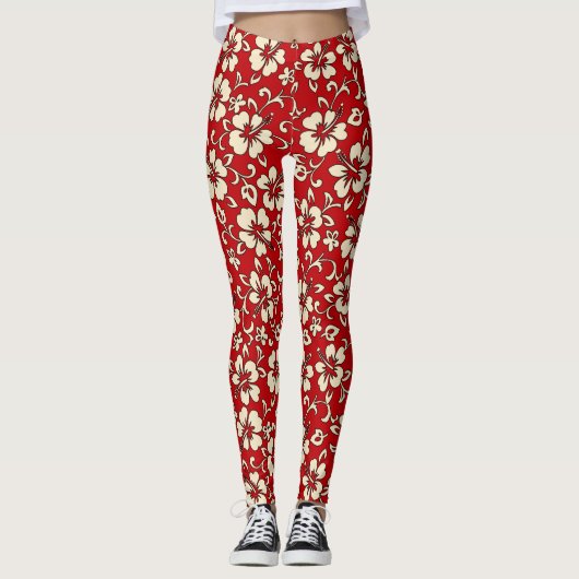 Malia Hibiscus Hawaiiaans tropisch bloemzaad Leggings (Voorkant)