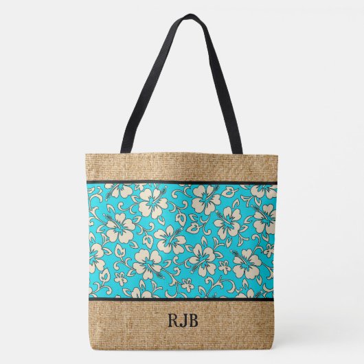 Malia Hibiscus Hawaiian Monogram Strandtas Tote Bag (Voorkant)