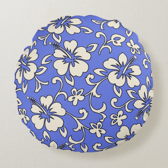 Malia Hibiscus Hawaiian Pareau Print Rond Kussen (Voorkant)