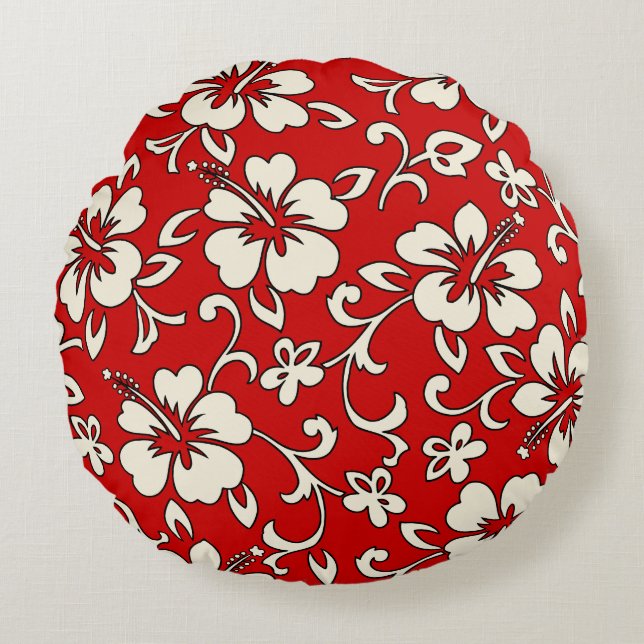 Malia Hibiscus Hawaiian Pareau Print Rond Kussen (Voorkant)