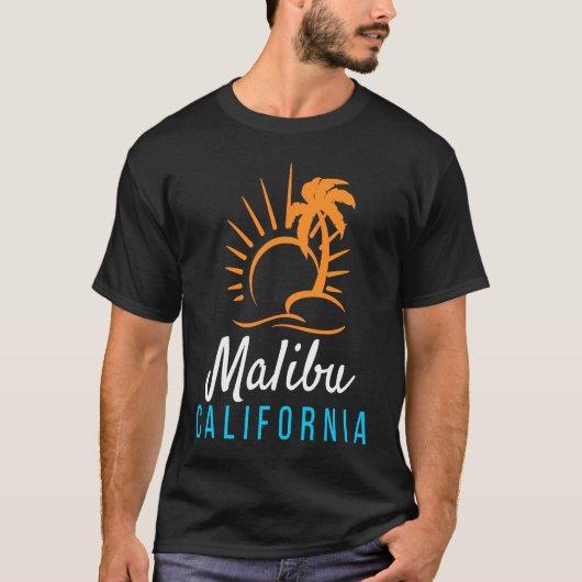 Malibu Beach California Sunset Retro Palm Trees T-shirt (Voorkant)