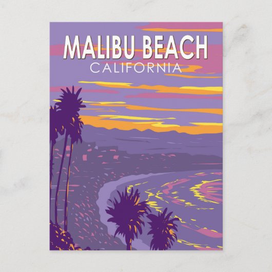 Malibu Beach California Travel Art Vintage Briefkaart (Voorkant)