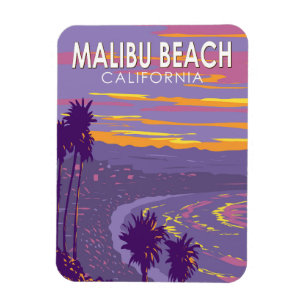 Malibu Beach California Travel Art Vintage Magneet