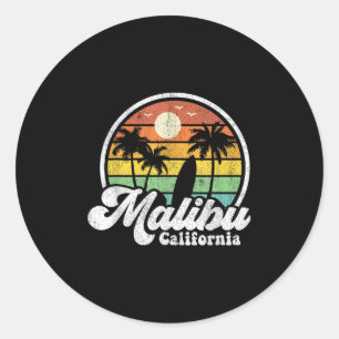 Malibu Beach Californië Ca Surfen Retro S Ronde Sticker