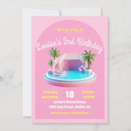 Malibu Beach Doll Retro Verjaardag Zwembad Party Kaart