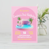 Malibu Beach Doll Retro Verjaardag Zwembad Party Kaart (Staand voorkant)