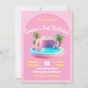 Malibu Beach Doll Retro Verjaardag Zwembad Party Kaart