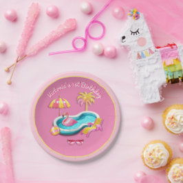 Malibu Beach Doll Retro Verjaardag Zwembad Party Papieren Bordje