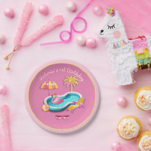 Malibu Beach Doll Retro Verjaardag Zwembad Party Papieren Bordje