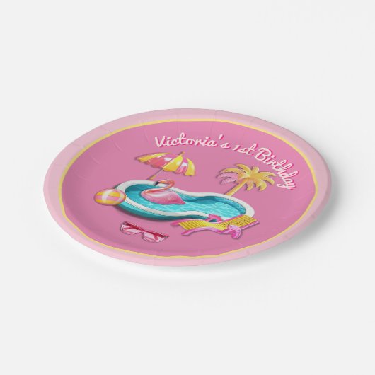 Malibu Beach Doll Retro Verjaardag Zwembad Party Papieren Bordje (Gekanteld)