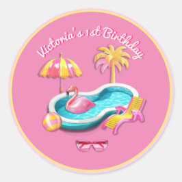 Malibu Beach Doll Retro Verjaardag Zwembad Party Ronde Sticker