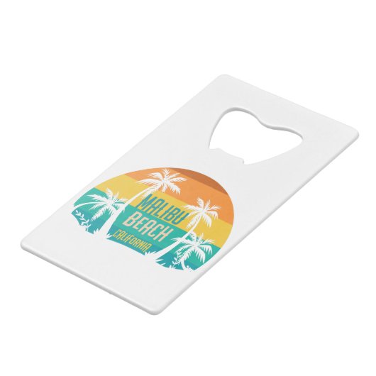 Malibu Beach Retro Creditkaart Flessenopener (Voorkant Gekanteld)