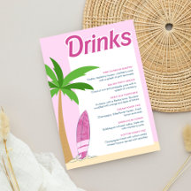 Malibu Beach Roze Party Bachelorette Cocktail Menu