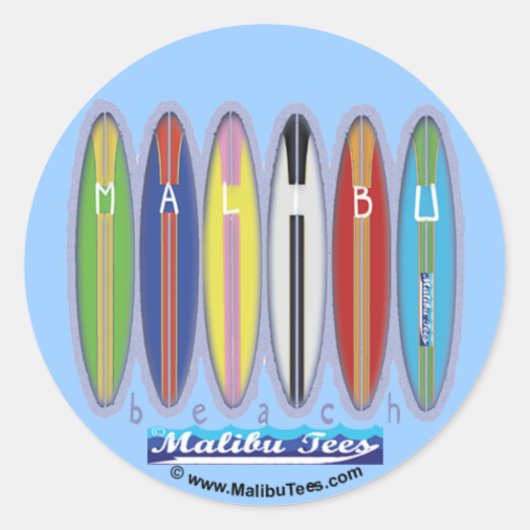 Malibu Beach Surfboards Ronde Sticker (Voorkant)