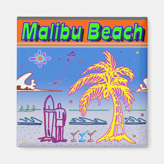 "Malibu Beach" Surfer Magnet (Voorkant)