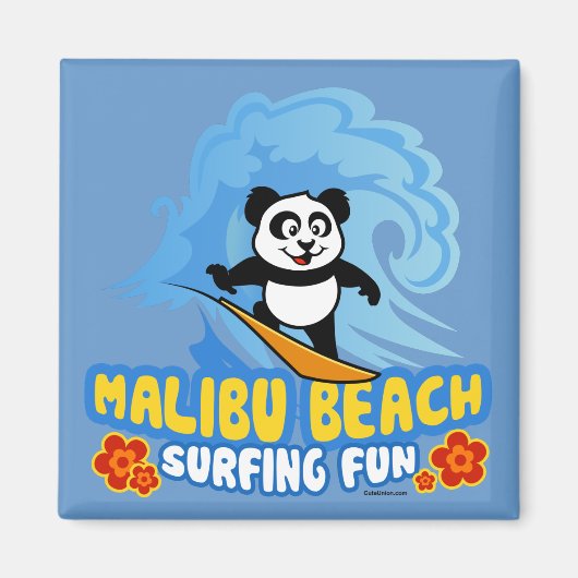 Malibu Beach Surfing Panda Magneet (Voorkant)