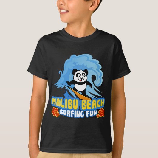 Malibu Beach Surfing Panda T-shirt (Voorkant)