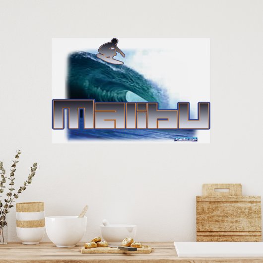 Malibu Beach Surfing Poster (Keuken)