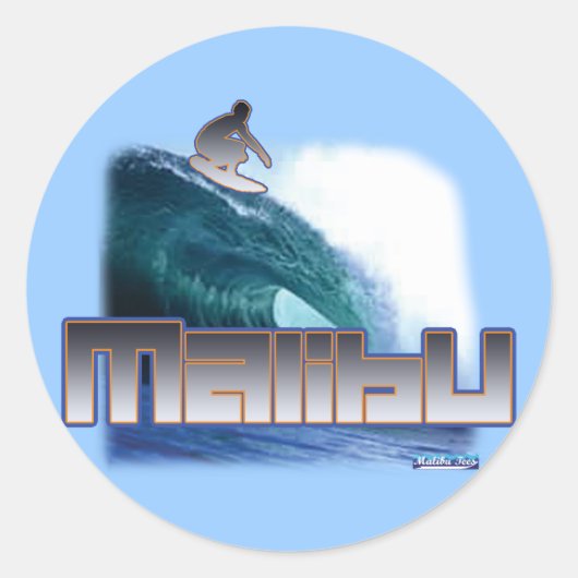Malibu Beach Surfing Ronde Sticker (Voorkant)