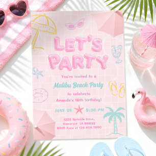Malibu Beach Zomer Zwembad Feest Meisje Verjaardag Kaart