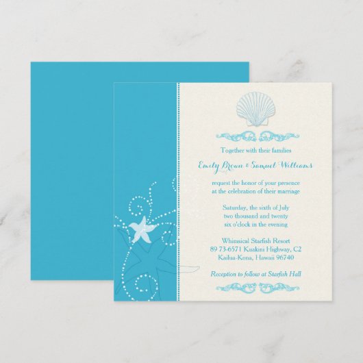 Malibu Blauw Zee Shell Strand Bruiloft Kaart (Voorkant / Achterkant)