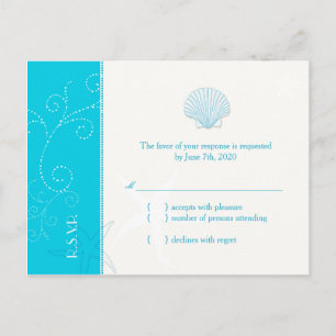 Malibu Blue Beach Shell Wedding RSVP Uitnodiging Briefkaart