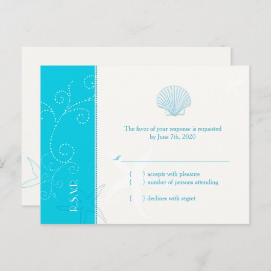 Malibu Blue Beach Shell Wedding RSVP Uitnodiging Briefkaart (Voorkant / Achterkant)