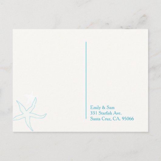 Malibu Blue Beach Shell Wedding RSVP Uitnodiging Briefkaart (Achterkant)